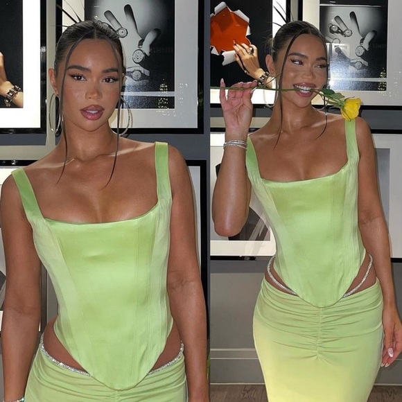 HOUSE OF‎ CB 'Rafa' Lime Satin Longline Corset NWOT size XL